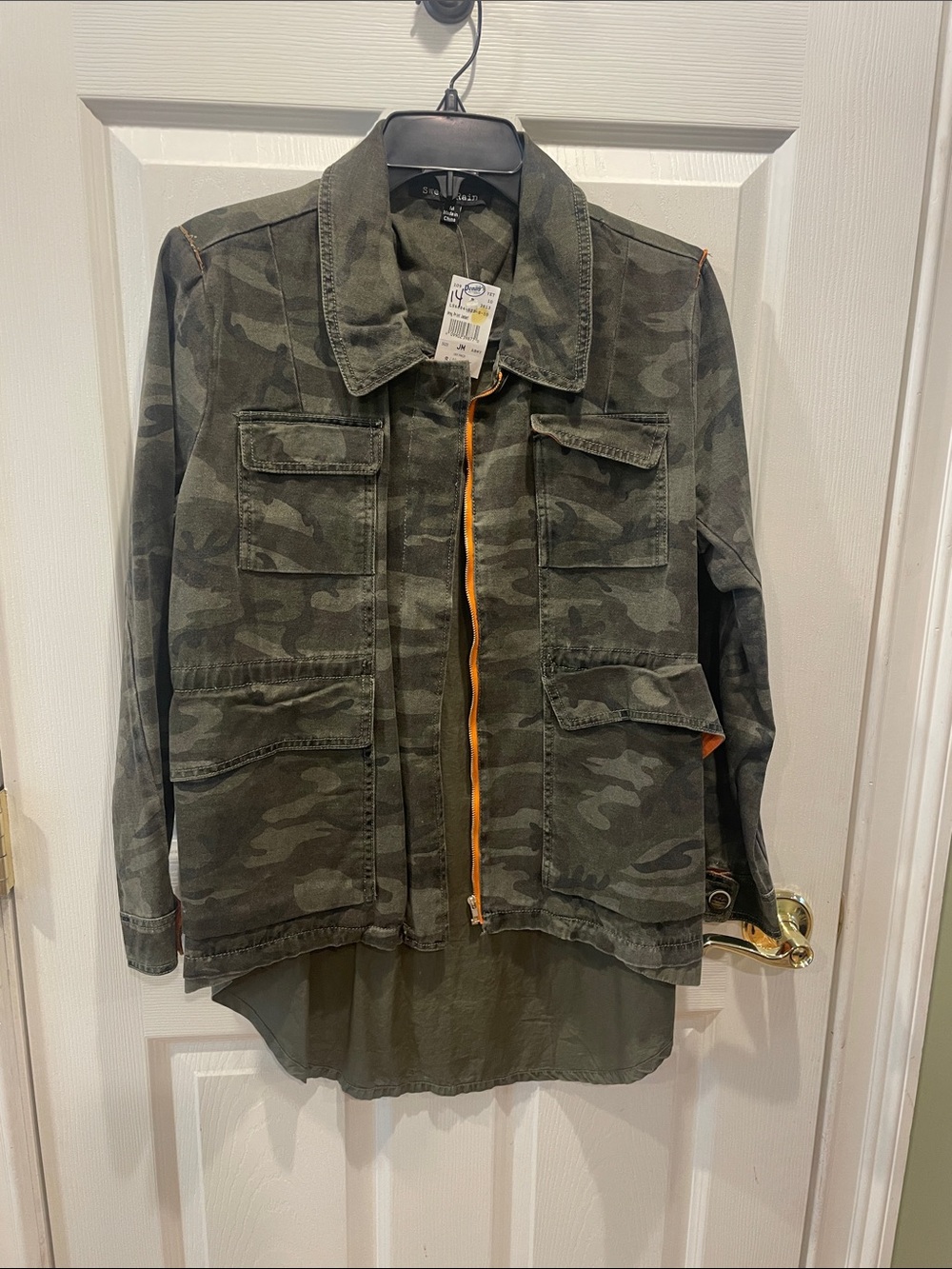 Sweet Rain Girls' Green Camo Utility Jacket with Orange Trim